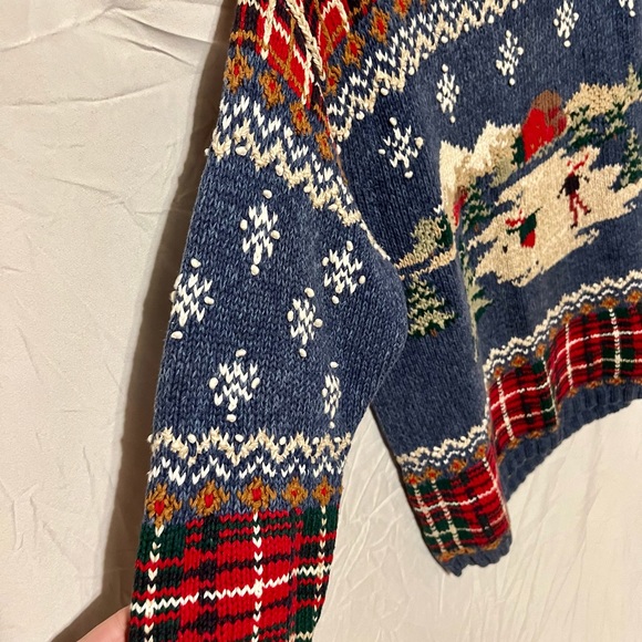 S Vintage knitted Talbots Ice Skater Holiday Christmas Winter plaid sweater - Picture 5 of 12